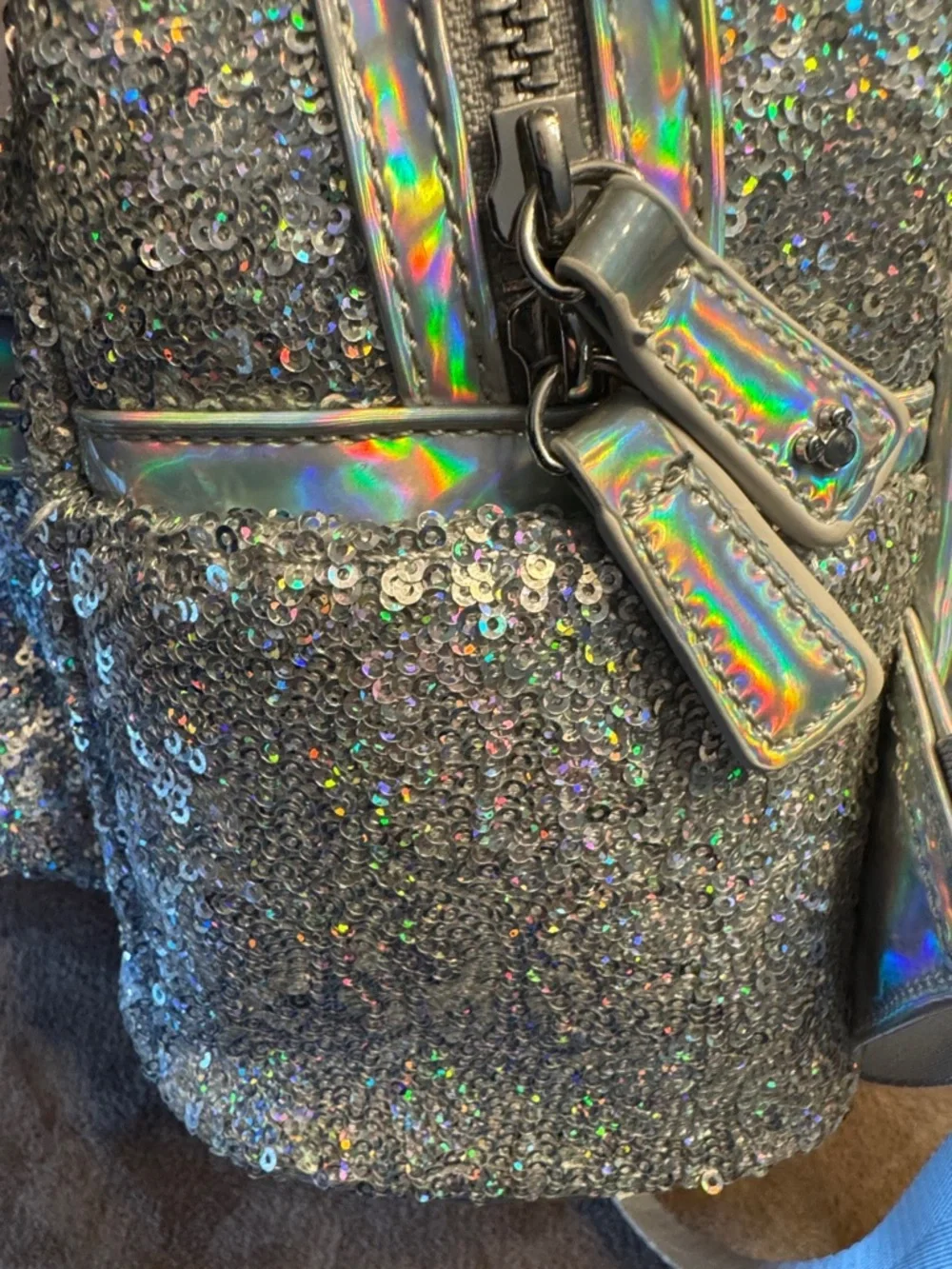 Disney Silver Sequin Mini Backpack with Holographic Bow and Ears